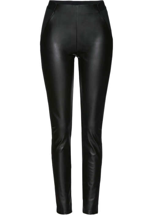 Modern női hosszú fekete hosszú műbőr leggings