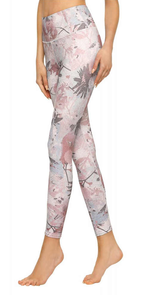 Szürke és rózsaszín virágmintás leggings