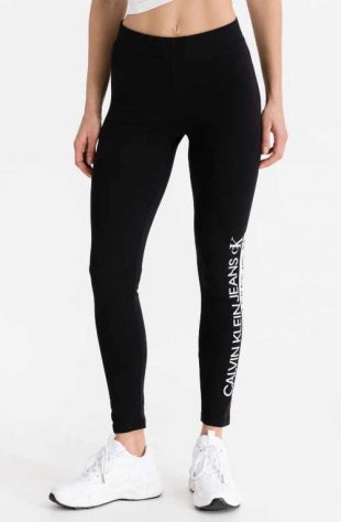 Hosszú fekete leggings Calvin Klein, jellegzetes felirattal a lábszáron