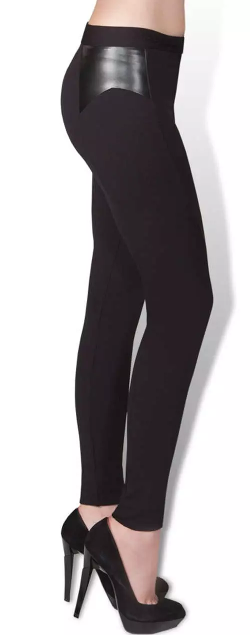 Fekete női leggings GATTA fényes bőrrel az oldalán