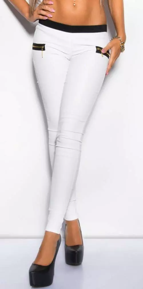 Fehér félfényes leggings díszes cipzárral