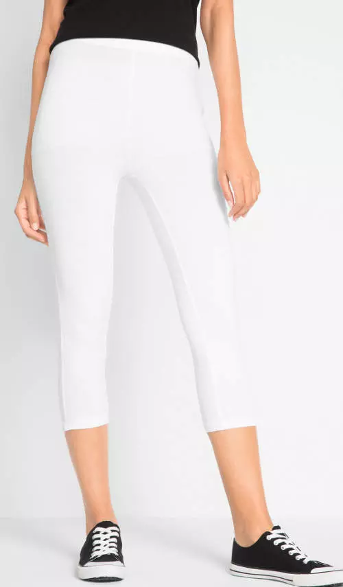 Egyszínű fehér háromnegyedes leggings