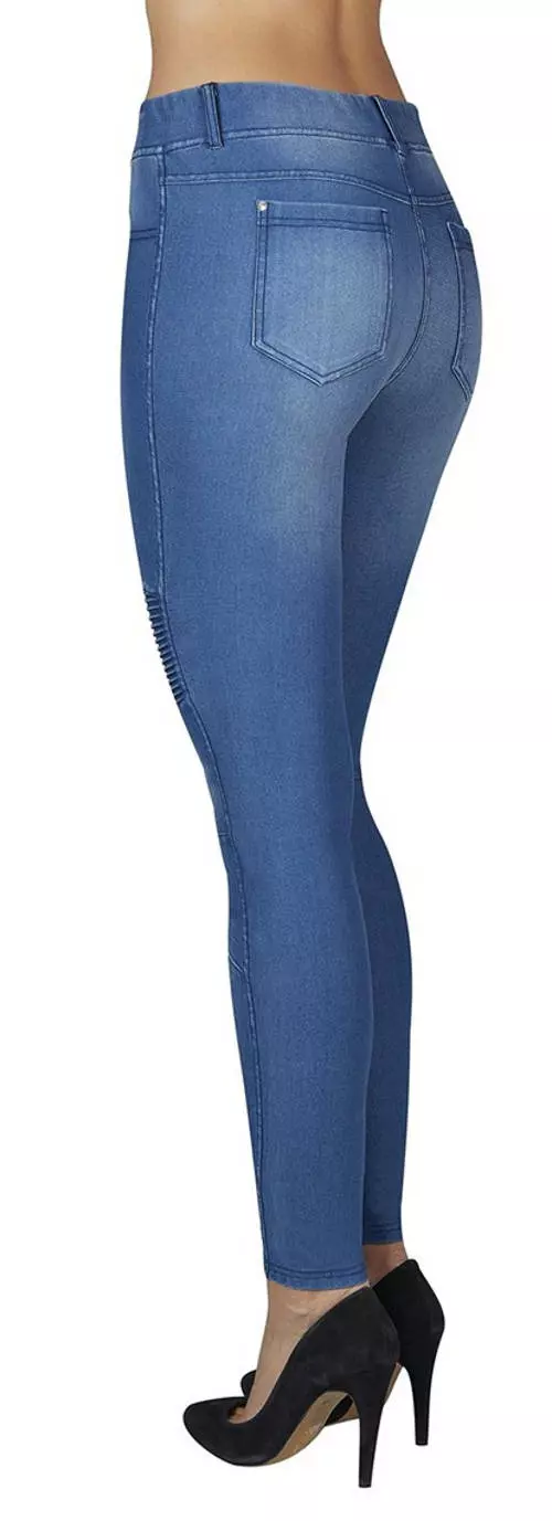 Kék farmer leggings, amely megemeli a feneket