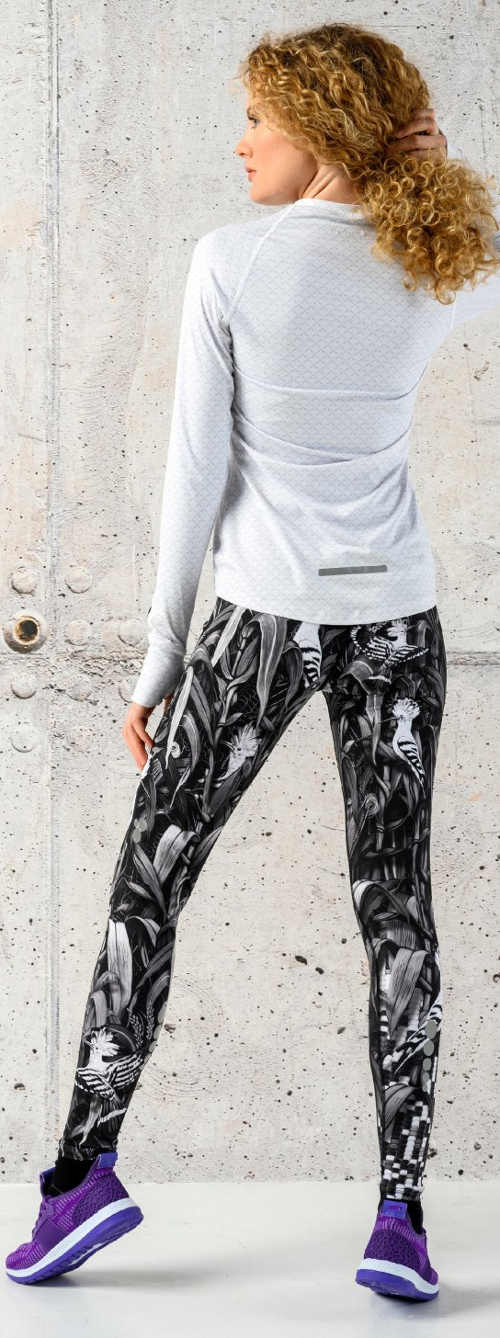 Fekete-fehér sport leggings gyönyörű 3D nyomtatással