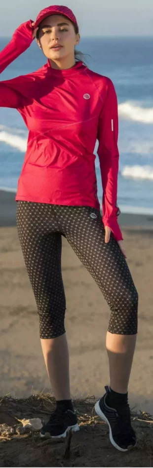 Női háromnegyedes hosszú, magas derekú szabadtéri leggings