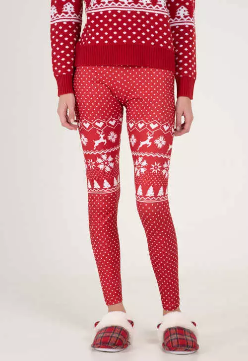Női piros leggings karácsonyi motívummal