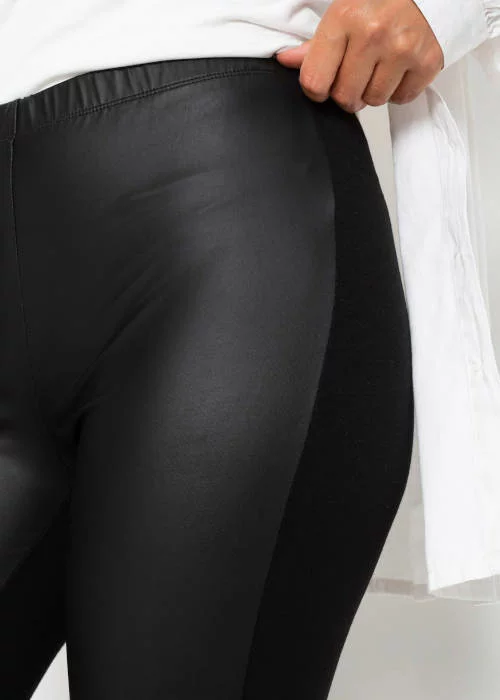 Fekete bőrhatású leggings kényelmes elasztikus derékkal