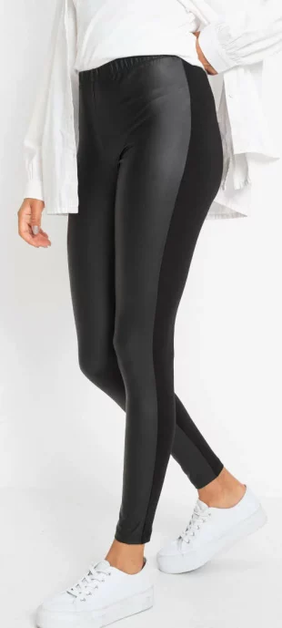 Olcsó fekete bőrhatású magas derekú leggings